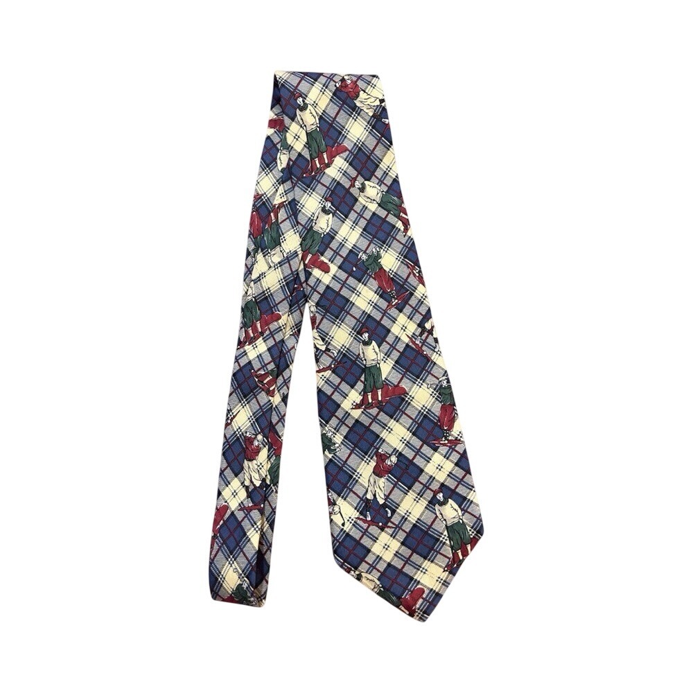 Argyle Preppy Golf Plaid Silk Neck Tie Vintage Golfer Grandpacore